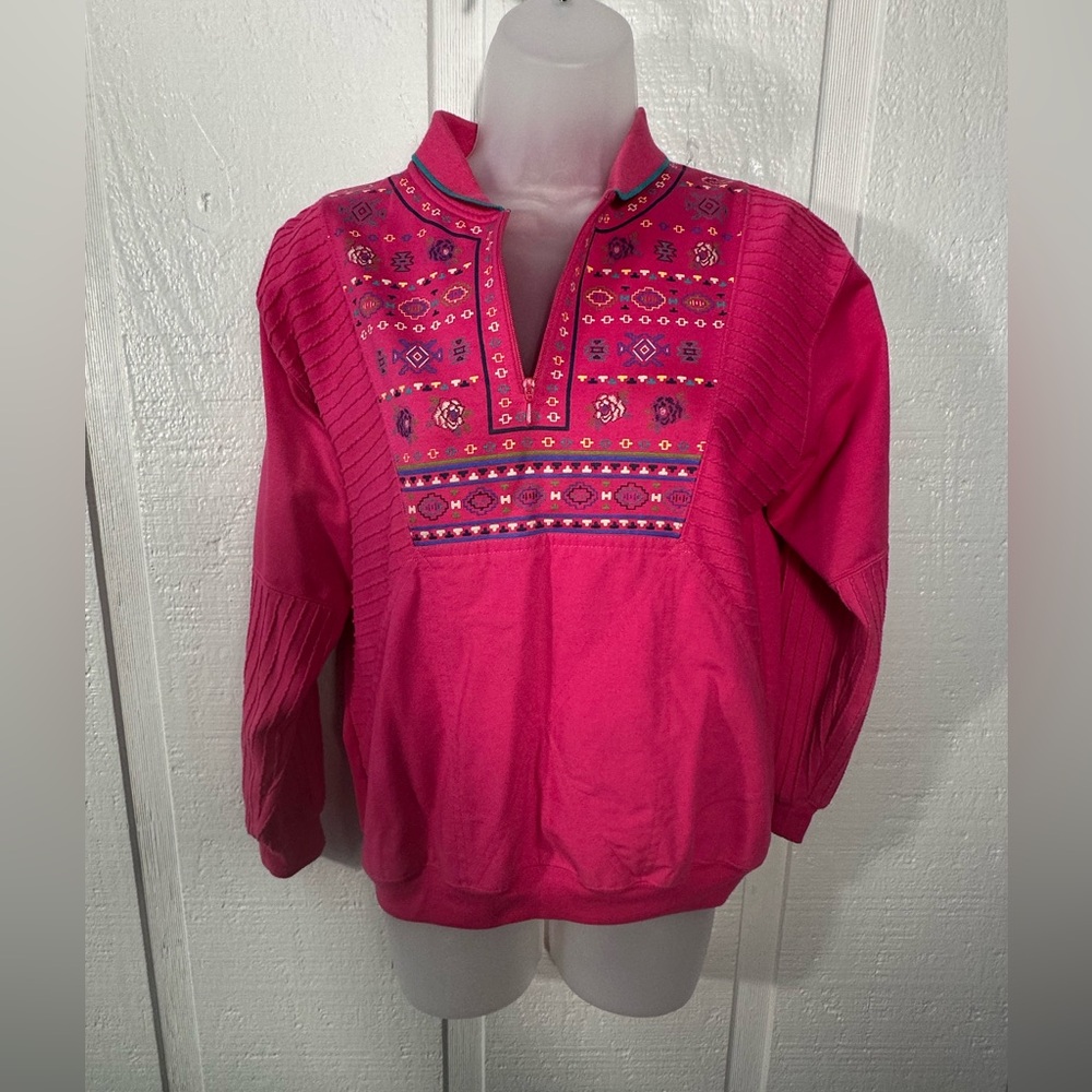 Blast Vintage Women’s Pink Sweatshirt Polo 1/4 Zip Size Small Petite EUC